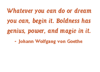 Whatever you can do or dream you can, begin it. Boldness has genius, power, and magic in it. Johann Wolfgang von Goethe